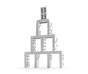 Domino tower on white background