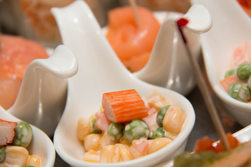 delicious assorted mini food standing cocktai banquet