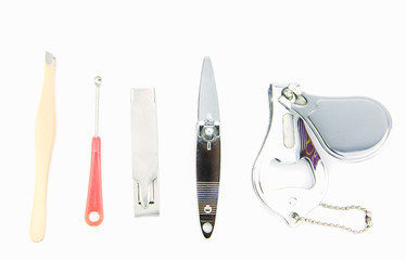 Beauty and care manicure and pedicure tools and products . isolated on white background