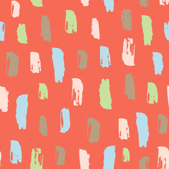 Seamless pattern with hand drawn brush stroke. Dashed colorful line drawing by brush. Trendy unique background. Vector Illustration