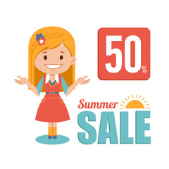 Summer discounts , seasonal sale, vector banner.