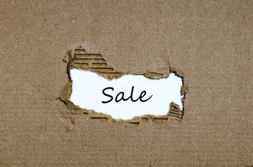 The word sale appearing behind torn paper