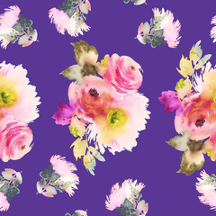 Seamless pattern with flowers watercolor