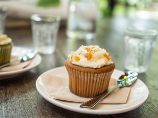 sweet and tasty food for break time with cup cake.