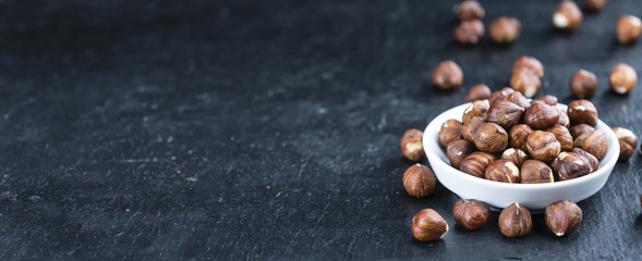 Hazelnut Kernels (selective focus; close-up shot)