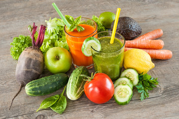 Various fruit and vegetable juices