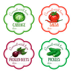 Set of vector labels with hand drawn vegetable. Templates for de - obrazy, fototapety, plakaty