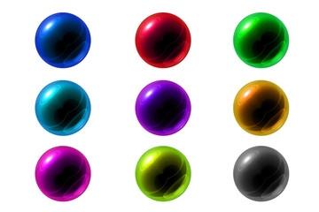 Isolated set of colorful glass ball with reflection in various color on white background
