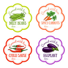 Set of vector labels with hand drawn vegetable. Templates for design can be used as sticker on canned jar, preserving, farmers market, organic food store