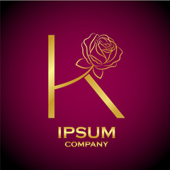 Letter K logo,Rose Flower Gold, beauty and fashion logo