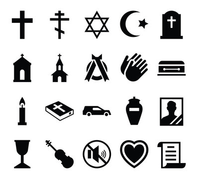 Set of vector icons cemetery and funeral and a funeral accessori