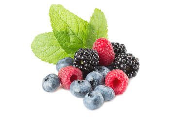 Mix of different berries on a white background. Isolated