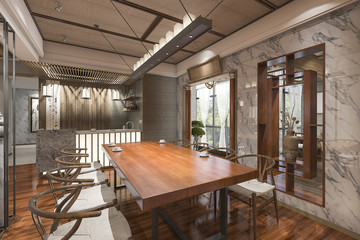 3d rendering chinese style living room with nice decoration