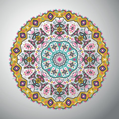 Ornamental round colorful geometric pattern in aztec style