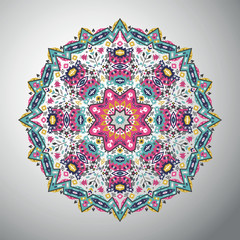 Ornamental round colorful geometric pattern in aztec style