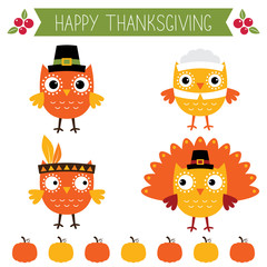 Thanksgiving owls and decoration set