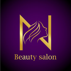 Abstract letter N logo,Gold Beauty salon logo design template