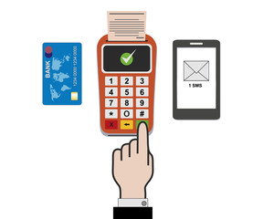 Терминал. Оплата банковской картой. Векторная иллюстрация. 