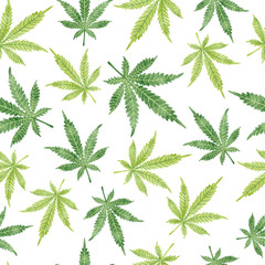 Watercolor marijuana leaves seamless pattern. Vector cannabis background. 