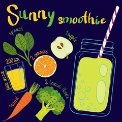 Recipe illustration smoothie (cocktail). Vector hand drawn illus