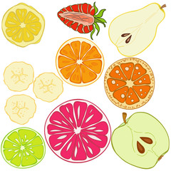 Set of fresh hand drawn fruits and vegetables and products