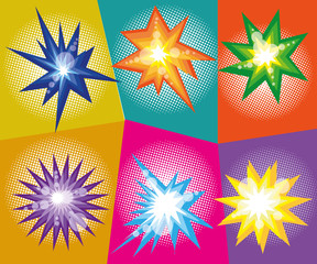 Fototapeta na wymiar Vector set of abstract explosions in comic pop art style. Design elements