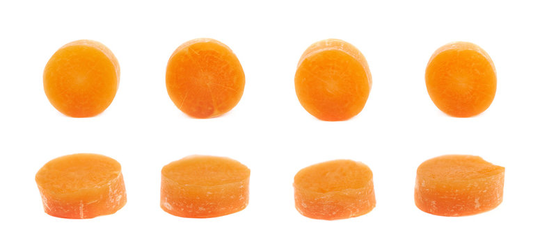 Single baby carrot slice isolated