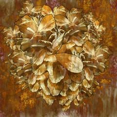 Fototapeta premium abstract golden flower with grunge texture in oil painting style,illustration