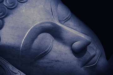 Close up beautiful sleeping Buddha face with painting art effect.