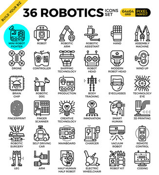 Robotic technology outline icons