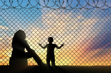 Mother with a small child refugees