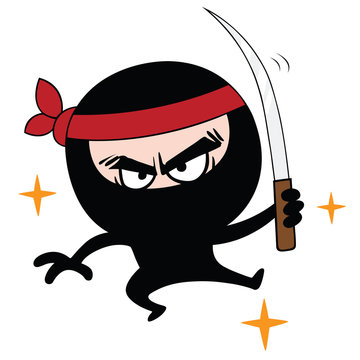 Ninja Cartoon With Samurai Character Design Vector