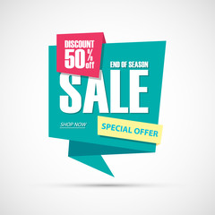 Sale, this weekend special offer banner, 50% off. End of season. Vector illustration.