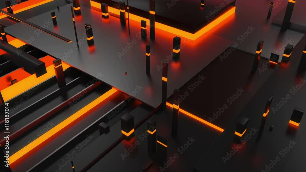 Poster 3d rendering background with random rectangle and box forms with bright luminance elements, glossy r