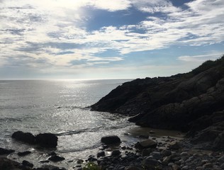 sunny morning sky over ocean in Maine