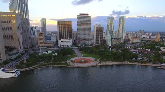Aerial pov Bayfront Park Miami FL