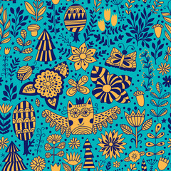 Vector forest design, floral seamless pattern 