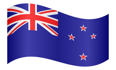 Flag of New Zealand waving on white background