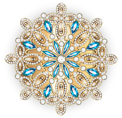 Mandala brooch jewelry, design element.  Geometric vintage ornam