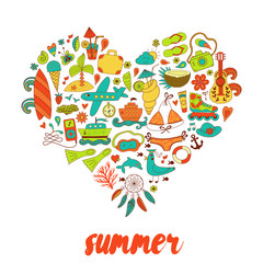 Summer heart design made of doodle season elements