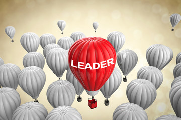 Fototapeta na wymiar leadership concept with 3d rendering red hot air balloon