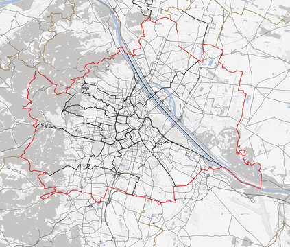 Map of Vienna city. Austria roads