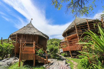 Beach bungalows or Cottages in sunny day
