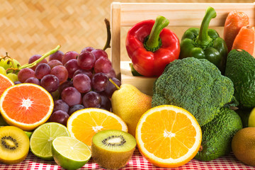 Arrangement fresh fruits and vegetables for healthy