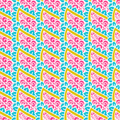 Hand drawn seamless pattern with floral elements. Colorful ethnic background. Pattern can be used for fabric, wallpaper or wrapping

