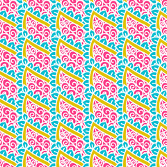 Hand drawn seamless pattern with floral elements. Colorful ethnic background. Pattern can be used for fabric, wallpaper or wrapping

