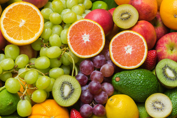 Naklejka na ściany i meble Fresh fruits and vegetables background