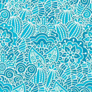 Hand drawn seamless pattern with floral elements. Colorful ethnic background. Pattern can be used for fabric, wallpaper or wrapping

