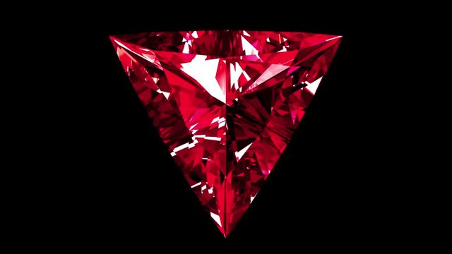 Iridescent Ruby Triangle Cut. Looped. Alpha Matte. 3D Animation.