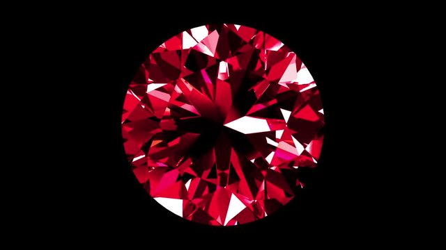 Iridescent Ruby Round Cut. Looped. Alpha Matte. 3D Animation.
